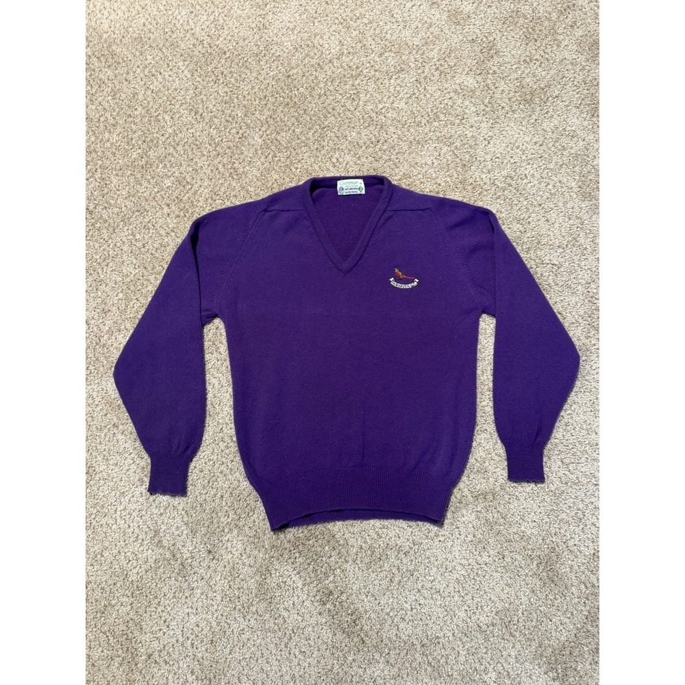 Vintage Glenmuir Sweater Mens 38 Purple Lambswool Scottland Bird Pullover